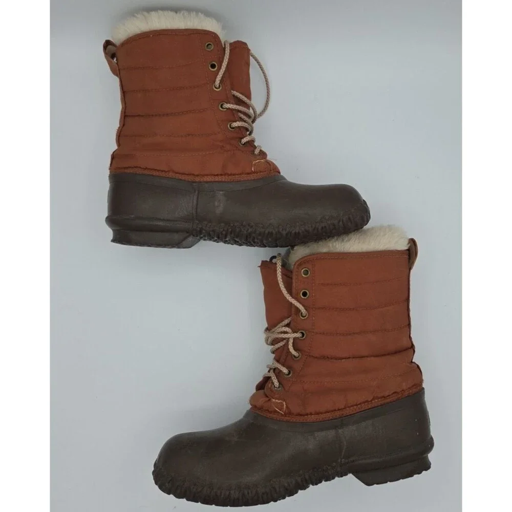 Vintage Sorel Geneva Winter Duck Boots Wool Sock Brown Rust Womens Size 7